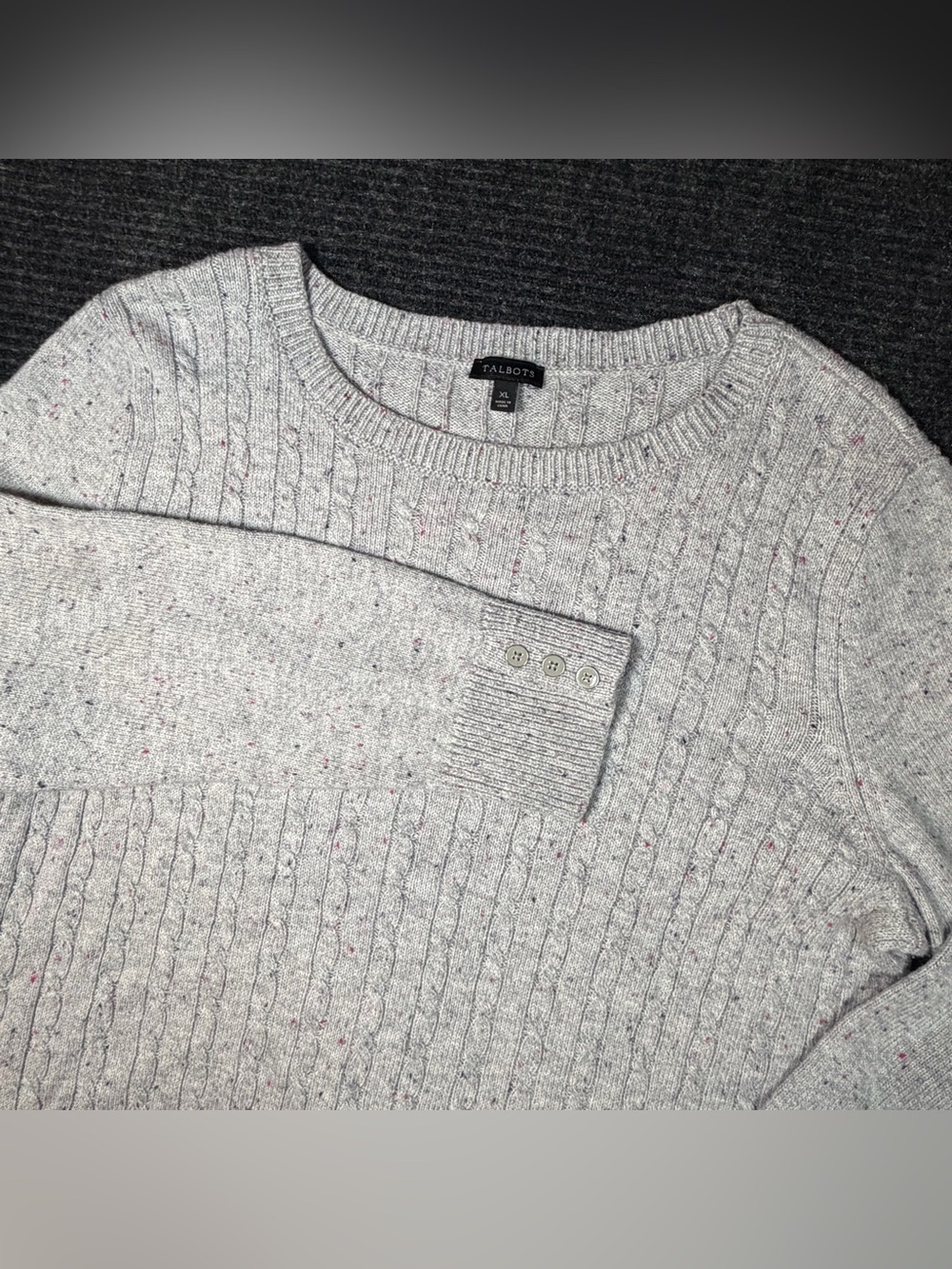Talbots women’s Light Gray Cable Knit Sweater with sparkle